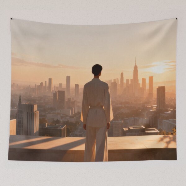 Item preview, Martial Stillness – Sunset Balcony View with Warrior Presence designed and sold by Cristhian Almanza.