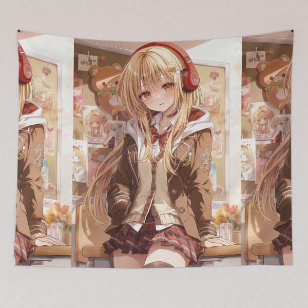 Item preview, Blonde Anime Girl Wearing Headphones designed and sold by Piotrek0001.