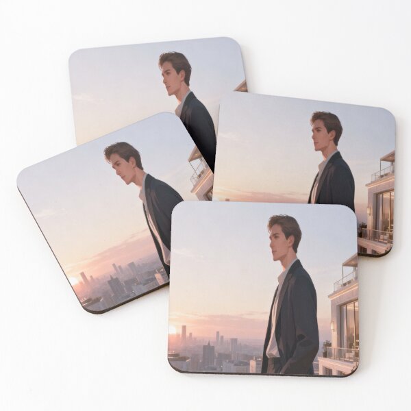 Item preview, Sunset Gaze – Rooftop View with Man in Suit Overlooking City designed and sold by Cristhian Almanza.