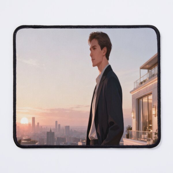 Item preview, Sunset Gaze – Rooftop View with Man in Suit Overlooking City designed and sold by Cristhian Almanza.