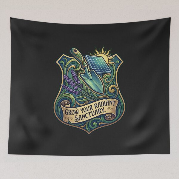 Item preview, Sustainable Urban Gardener Heraldic Crest - Art Nouveau Botanical Shield designed and sold by Thaivi Design.