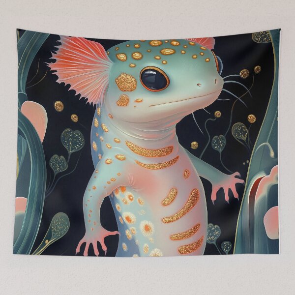 Item preview, Axolotl Underwater Whimsical Aquatic Animal Gold Speckle Art designed and sold by mildaclairmo.