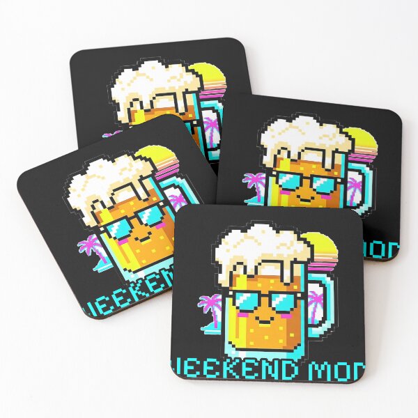 Item preview, Funny "Weekend Mode" Beer Retro Pixel Art Synthwave Sticker designed and sold by ClubChaos.