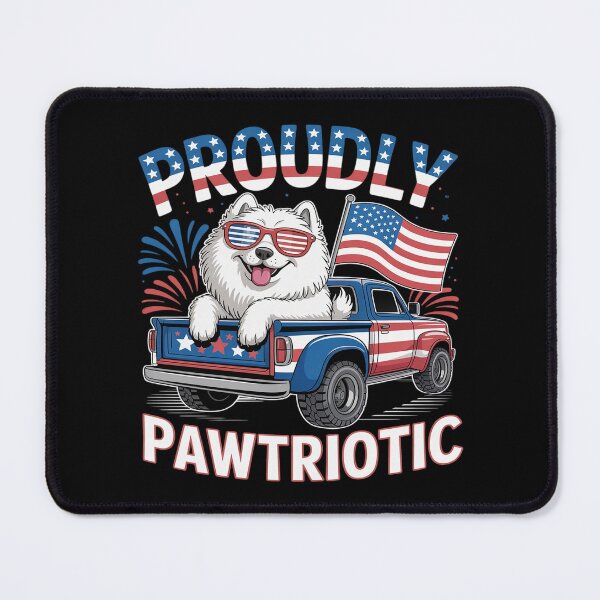 Item preview, Proudly Patriotic 4th July US Flag Samoyed On Monster Truck designed and sold by HORIZBoutique.