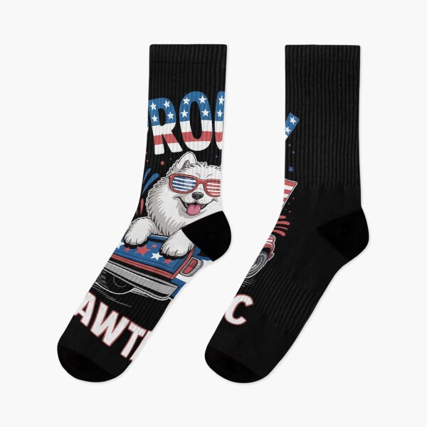 Item preview, Proudly Patriotic 4th July US Flag Samoyed On Monster Truck designed and sold by HORIZBoutique.