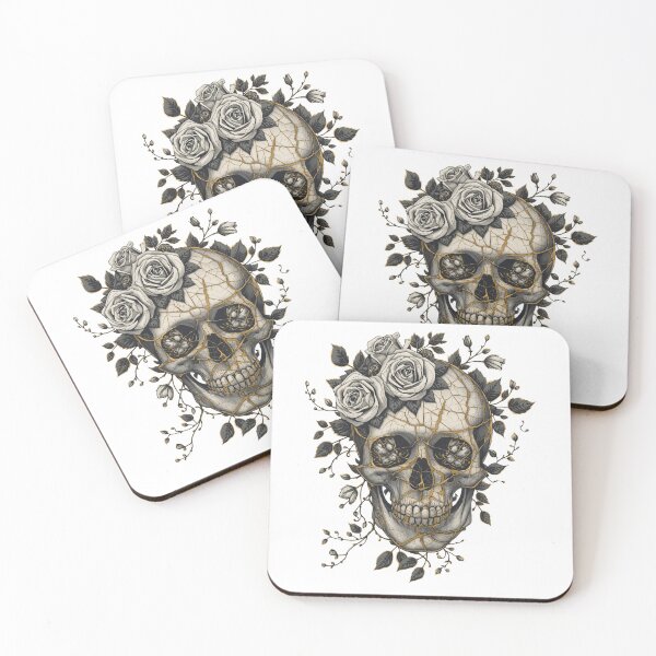 Item preview, Kintsugi Botanical Skull Gothic Illustration designed and sold by DayMarkThreads.