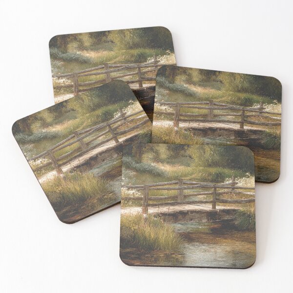 Item preview, Rustic Stream Bridge - Impressionist Meadow Landscape designed and sold by Teepot888.