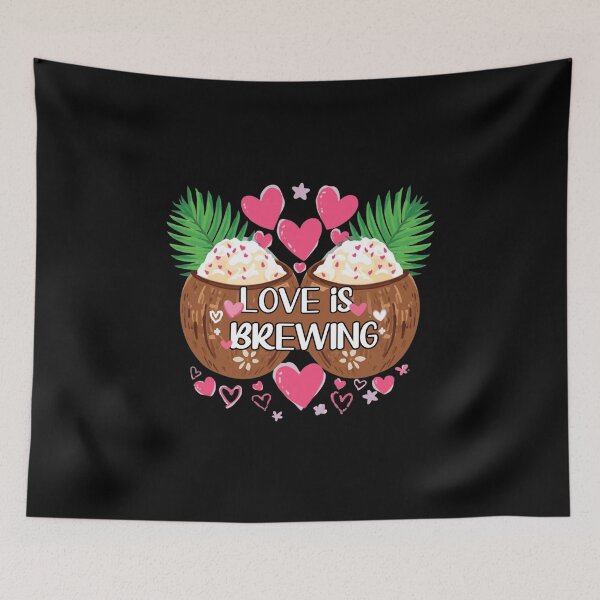 Item preview, Love Is Brewing Valentine – Tropical Coconut Coffee Palm Leaf Design designed and sold by Sun Sand & Sea Art.