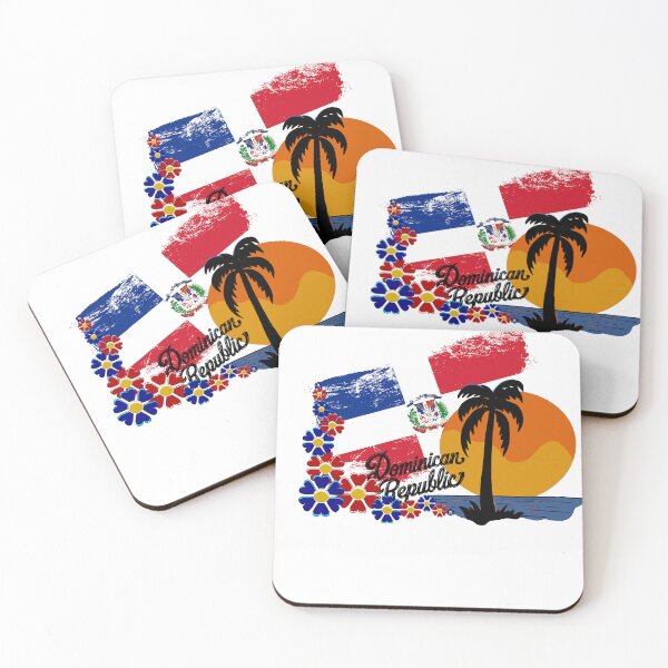 Item preview, “Dominican Republic Flag With Tropical Island and Flowers” designed and sold by Aura Design.