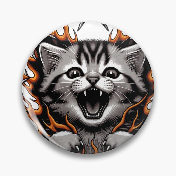 Artikelvorschau, Tattoo-Emblem: Wildes Kätzchen in Stacheldrahtflammen entworfen und verkauft von BabeBuddiesArt.
