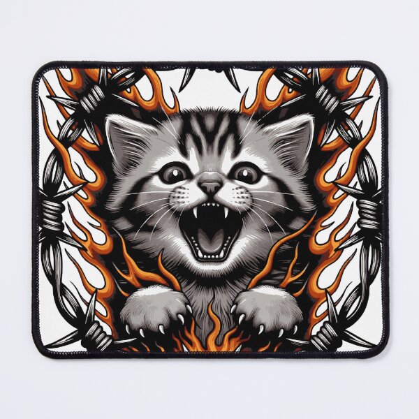 Item preview, Fierce Kitten in Barbed Wire Flames Tattoo Emblem designed and sold by BabeBuddiesArt.