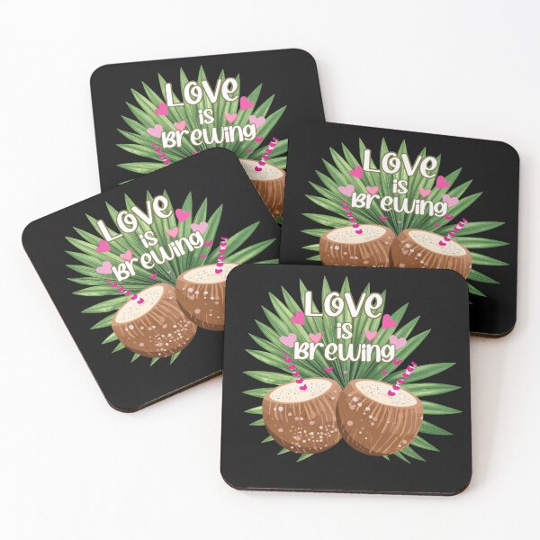 Item preview, Love Is Brewing Tropical Valentine Design – Coconut Coffee & Palm Leaves designed and sold by Sun Sand & Sea Art.