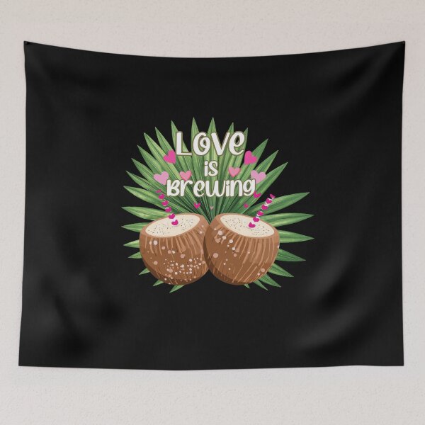 Item preview, Love Is Brewing Tropical Valentine Design – Coconut Coffee & Palm Leaves designed and sold by Sun Sand & Sea Art.