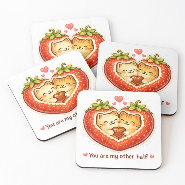 Item preview, You Are My Other Half – Cute Strawberry Cat Couple designed and sold by Lacritsa .
