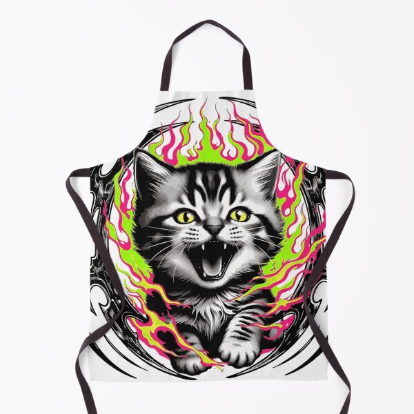 Item preview, Neon Flame Crown Roaring Kitten - Green Pink Goth Tattoo designed and sold by BabeBuddiesArt.