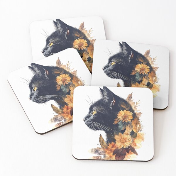 Item preview,  Black Cat with Sunflowers - Witchy Autumn Floral Portrait designed and sold by Flora & Myth Studio.