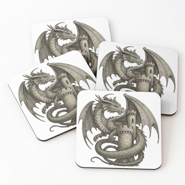Item preview, Medieval Dragon Guarding Tower designed and sold by chromatalove.