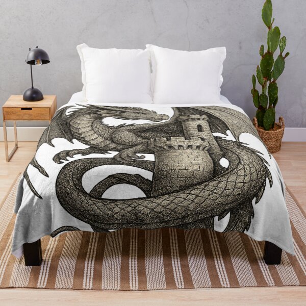 Item preview, Medieval Dragon Guarding Tower designed and sold by chromatalove.