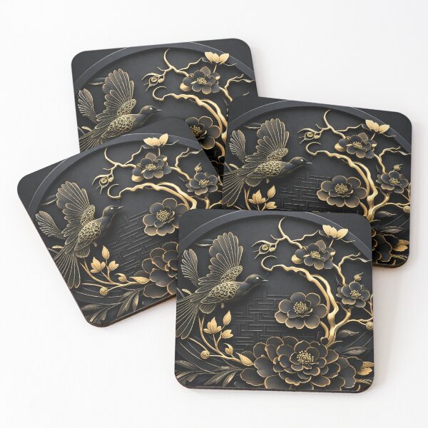 Item preview, Gilded Noir Bird & Blossoms designed and sold by Kaleidoscope Print.