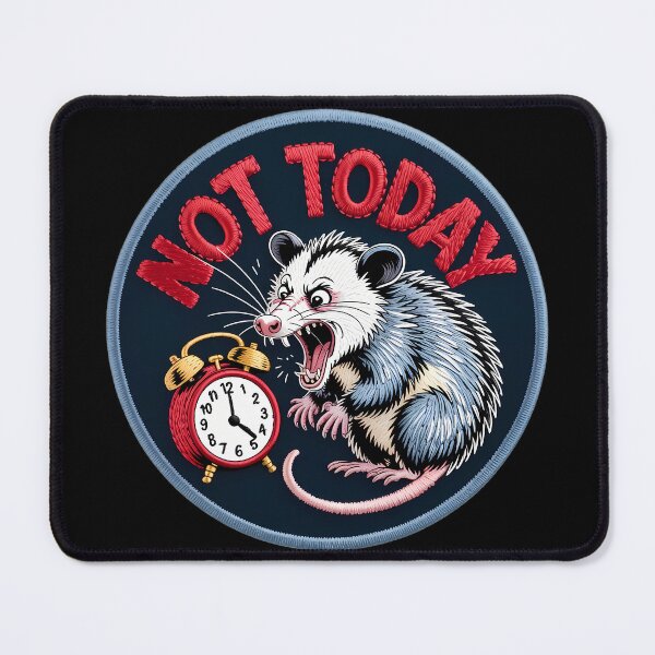 Item preview, Faux Embroidery Opossum - Not Today Alarm Clock Patch designed and sold by MalkyStudio.