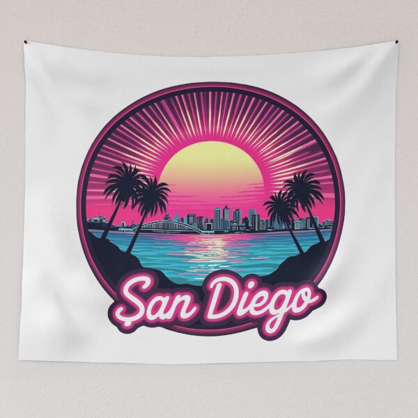 Item preview, San Diego Synthwave Retro 80s Neon Sunset Art designed and sold by Innova_Creations.