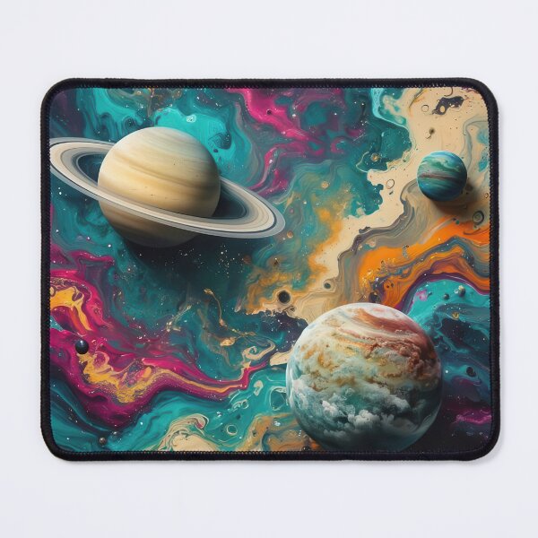 Item preview, Saturn Rings in Vibrant Cosmic Fluid Art atau Galactic Nebula Swirl with Marble Planets designed and sold by visualstory.