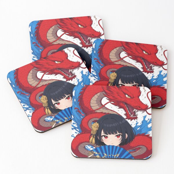 Item preview, Japanese Noble Girl - Red Dragon and Blue Fan designed and sold by Jimakmo.