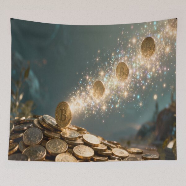 Item preview, Crypto Ascension – Floating Bitcoin Coins with Magical Glow designed and sold by Cristhian Almanza.