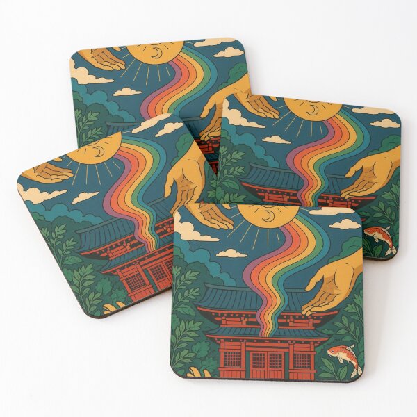 Item preview, Rekomendasi: Mystical Japanese Temple with Rainbow and Koi Fish atau Spiritual Zen Garden Boho Illustration Art designed and sold by visualstory.