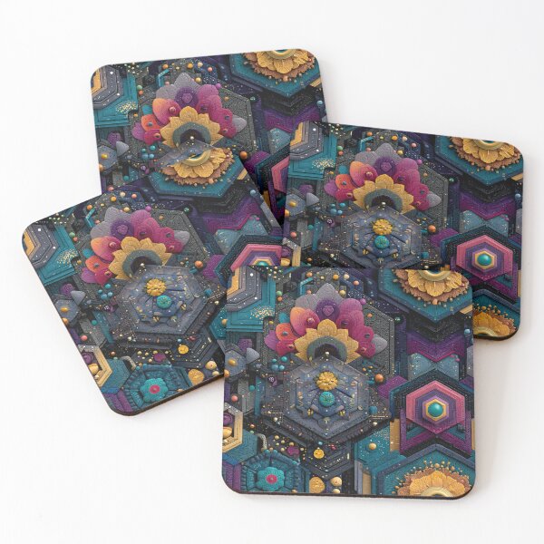 Item preview, Cyberpunk Hexagonal Floral Tile Pattern | Intricate Textured Geometric Art designed and sold by MetroEnvision.