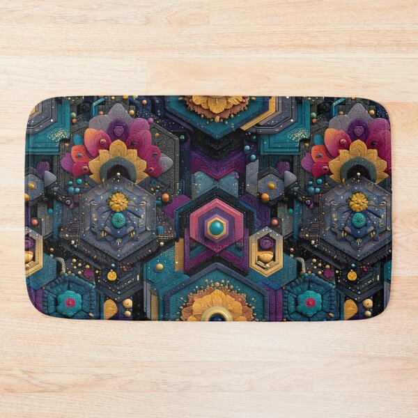 Item preview, Cyberpunk Hexagonal Floral Tile Pattern | Intricate Textured Geometric Art designed and sold by MetroEnvision.
