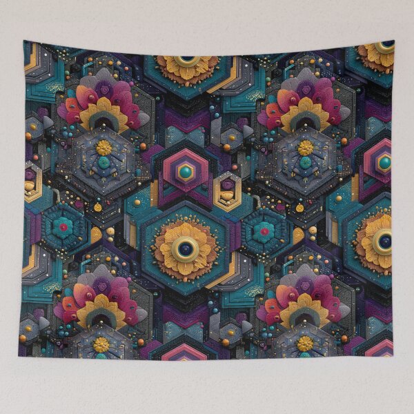 Item preview, Cyberpunk Hexagonal Floral Tile Pattern | Intricate Textured Geometric Art designed and sold by MetroEnvision.