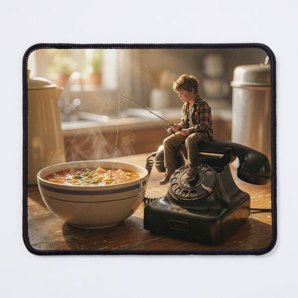 Item preview, Boy Fishing in Bowl of Minestrone Soup designed and sold by Tridentulus.