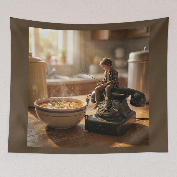Item preview, Boy Fishing in Bowl of Minestrone Soup designed and sold by Tridentulus.