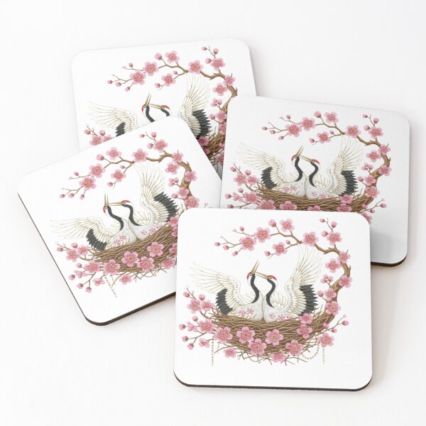 Item preview, Stork Couple Embroidered Cherry Blossom Nest designed and sold by Siarverse.