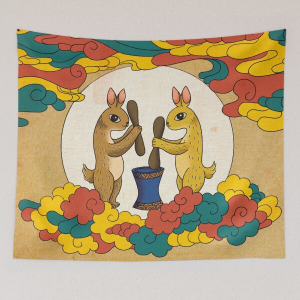 Item preview, Korean Folk Art: The Moon Rabbit's Golden Blessing  designed and sold by QamarART Paintings.