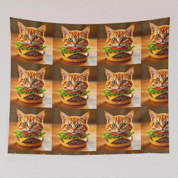 Item preview, Cat Burger Fantasy Playful Feline Food Art Creation designed and sold by PixelVibe782.
