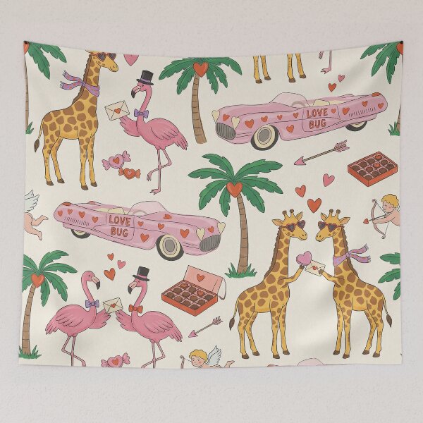 Item preview, Retro Love Bug Car Giraffe Flamingo Valentine Pattern designed and sold by zzz888.