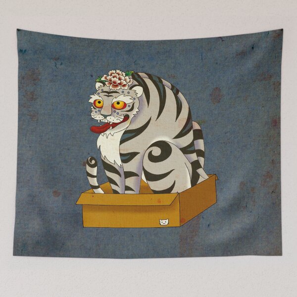 Item preview, Playful Tradition: Mystical White Tiger in a Box  designed and sold by QamarART Paintings.