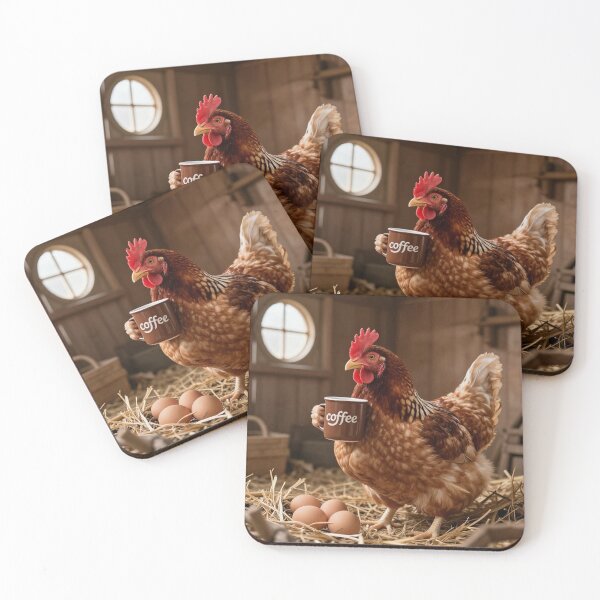 Item preview, Coffee Loving Chicken Cozy Rustic Farm Morning Scene designed and sold by PixelVibe782.