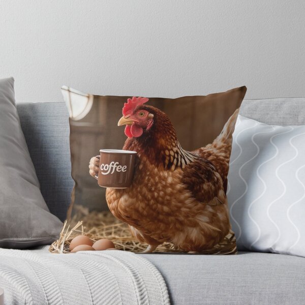 Item preview, Coffee Loving Chicken Cozy Rustic Farm Morning Scene designed and sold by PixelVibe782.