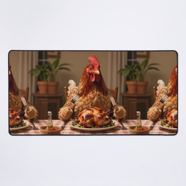 Item preview, Surreal Chicken Dinner Dark Humor Whimsical Dining Scene designed and sold by PixelVibe782.