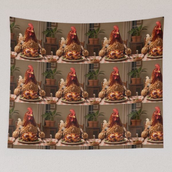 Item preview, Surreal Chicken Dinner Dark Humor Whimsical Dining Scene designed and sold by PixelVibe782.