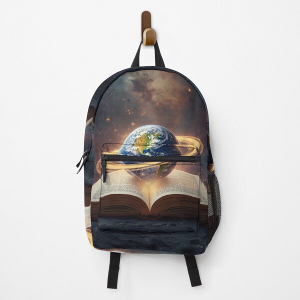 Item preview, Glowing Book with Earth and Cosmic Rings Surreal Fantasy Scene designed and sold by PixelVibe782.