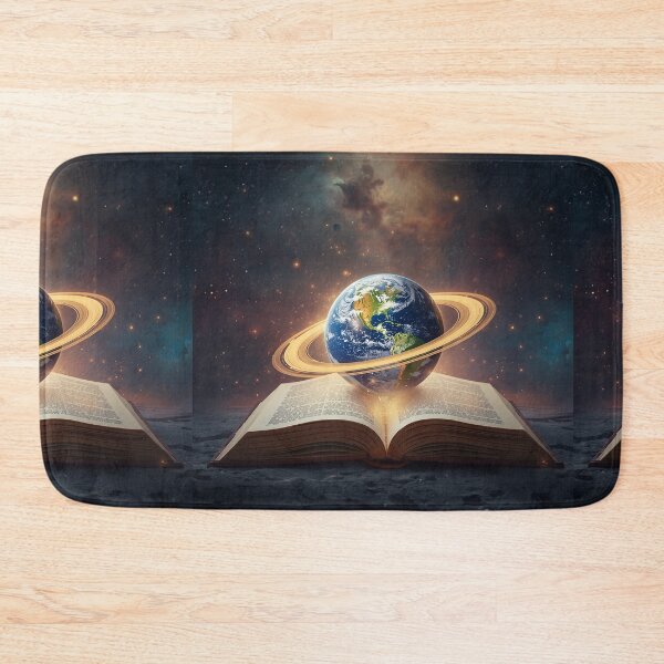 Item preview, Glowing Book with Earth and Cosmic Rings Surreal Fantasy Scene designed and sold by PixelVibe782.