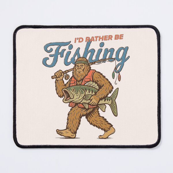 Item preview, Retro Sasquatch, Funny Bigfoot Fishing, I'd Rather Be Fishing, Vintage Cryptidcore designed and sold by toongstudio.