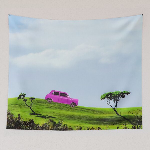 Item preview, pink classic car on the green mountain with cloudy blue sky designed and sold by Mrvell.