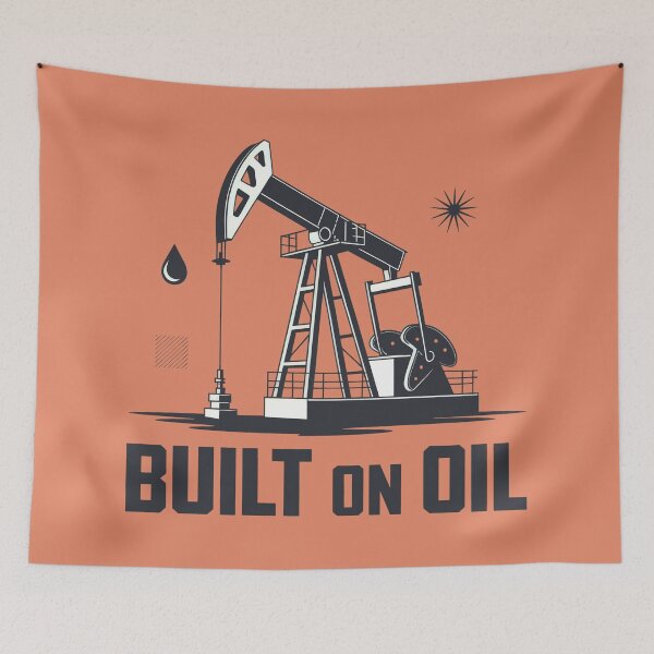 Item preview, Built on Oil Industrial Pumpjack Vintage Retro Petroleum Engineering Art designed and sold by SplashTastic.