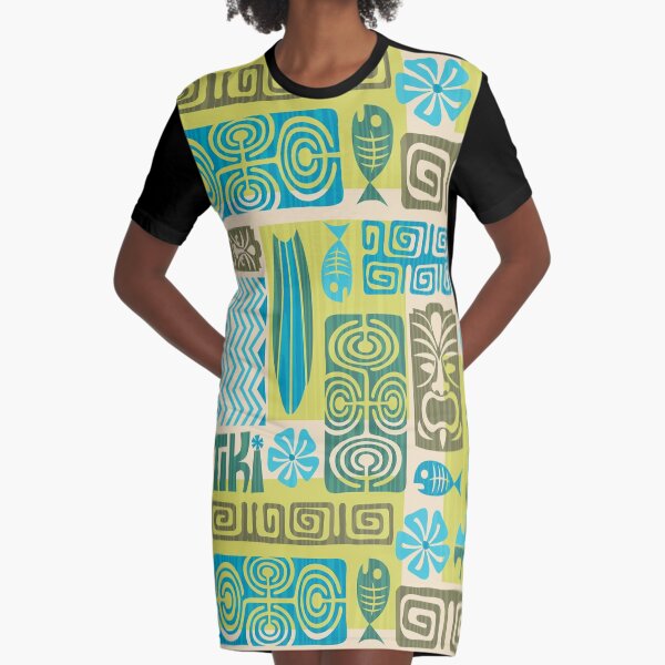 Tiki Time Luau Party Pattern Graphic T-Shirt Dress