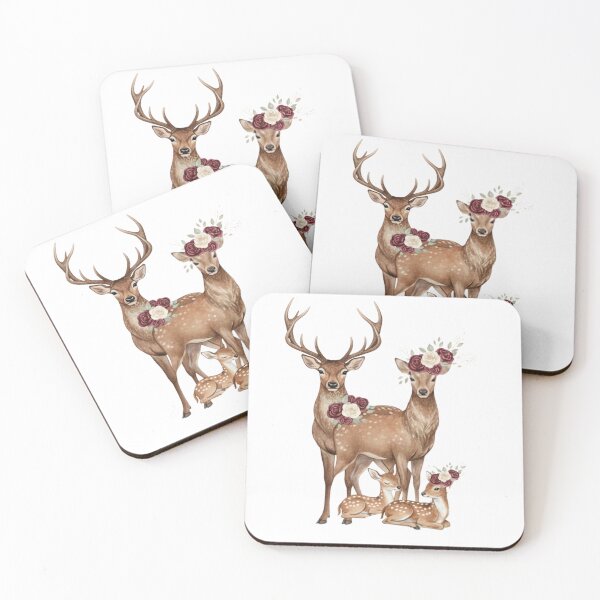 Item preview, Deer Family Watercolor, Mother Deer with Fawns, Floral Woodland, Romantic Deer Art designed and sold by Siarverse.